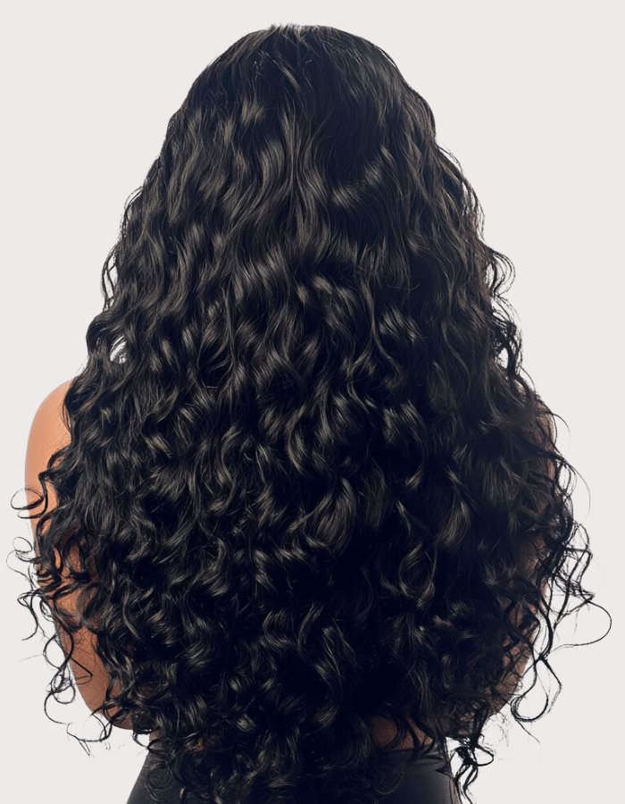 A black lady on curly virgin hair